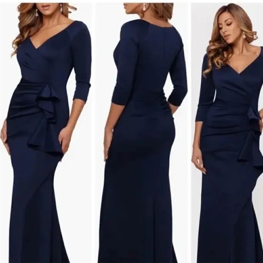 NEW Xscape 4452X Ruched Scuba Ruffle Gown